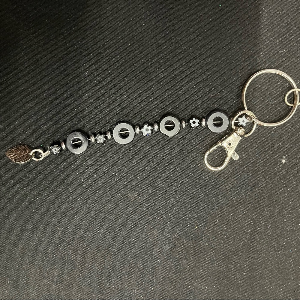 Sleek Black and Silver hand beaded keychain
